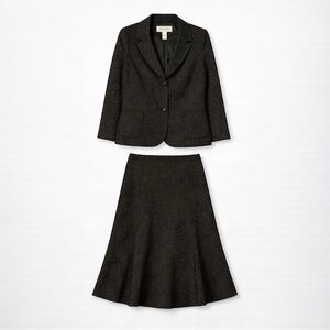 Jones New York Women’s Black Polka Dot Suit Size 14 Blazer & Midi Skirt Workwear